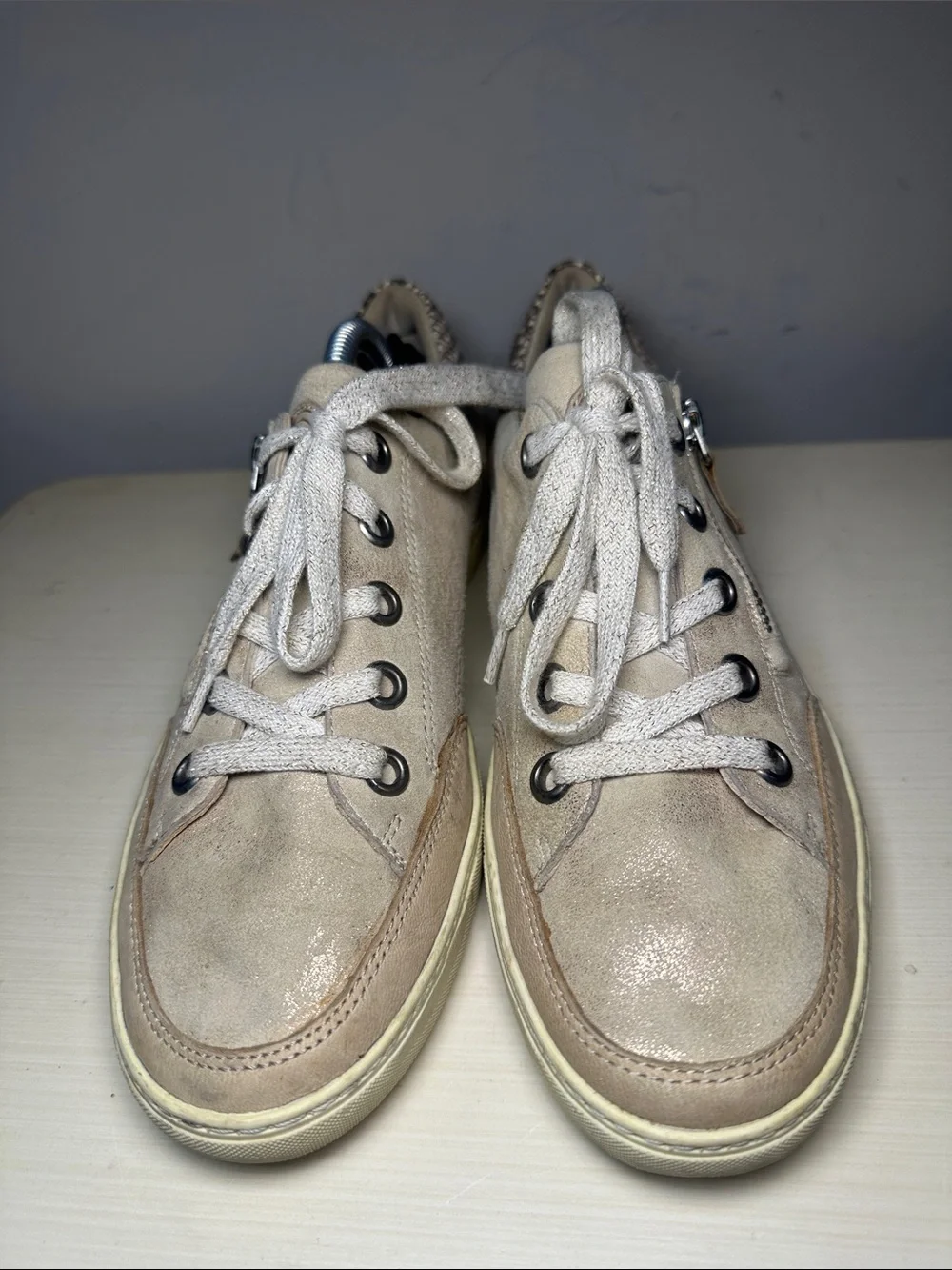 Paul Green Taupe Suede Zip-Accent metallic Women's Sneakers